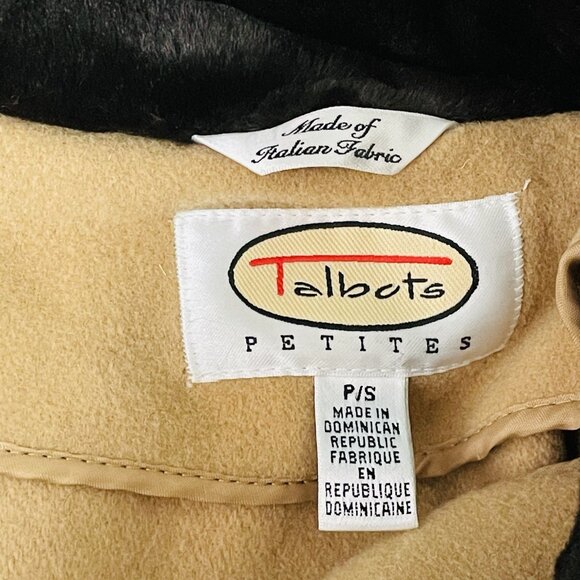 Talbots Womens Camel Tan Cape Wool Cashmere Blend Faux Fur Trim Sz S Petite - Picture 9 of 10